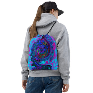 Drawstring Bags, Groovy Abstract Retro Blue and Purple Swirl