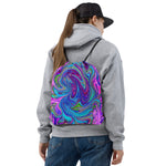 Drawstring Bags, Blue, Pink and Purple Groovy Abstract Retro Art