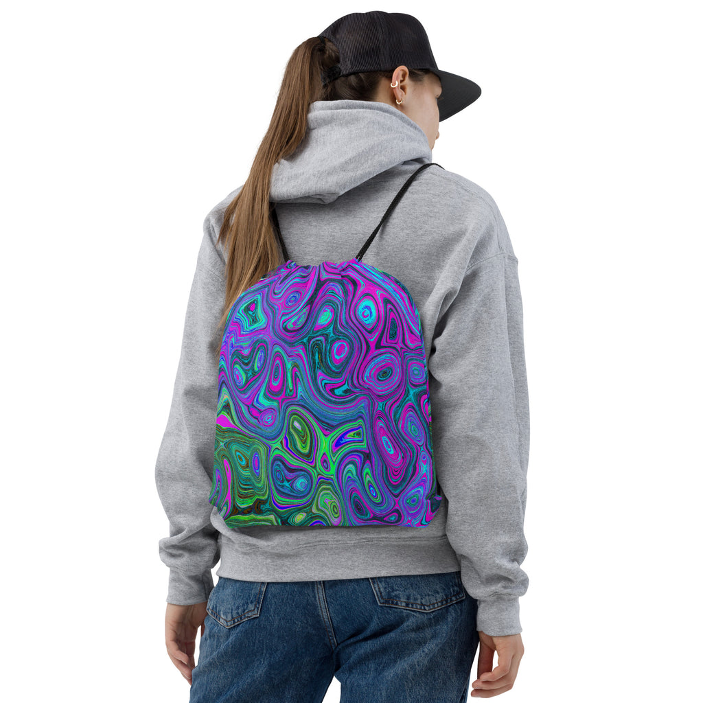 Drawstring Bags, Marbled Magenta and Lime Green Groovy Abstract Art