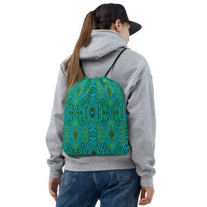 Drawstring Bags, Trippy Retro Turquoise Chartreuse Abstract Pattern