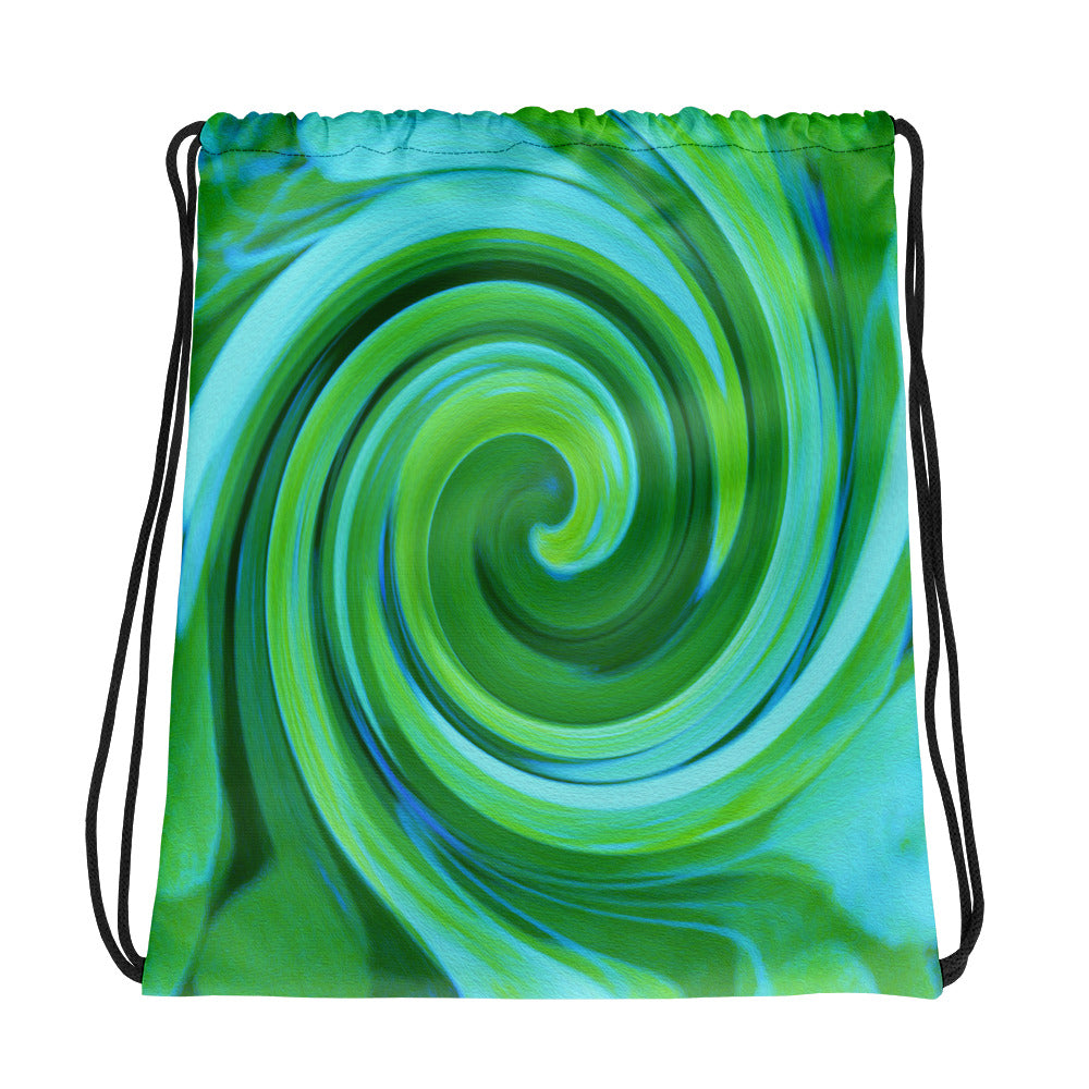 Drawstring Bags, Groovy Abstract Turquoise Liquid Swirl Painting