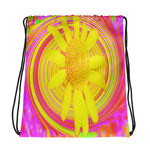 Drawstring Bags, Yellow Sunflower on a Psychedelic Swirl