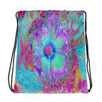 Drawstring Bags, Psychedelic Retro Rainbow Blue Hibiscus