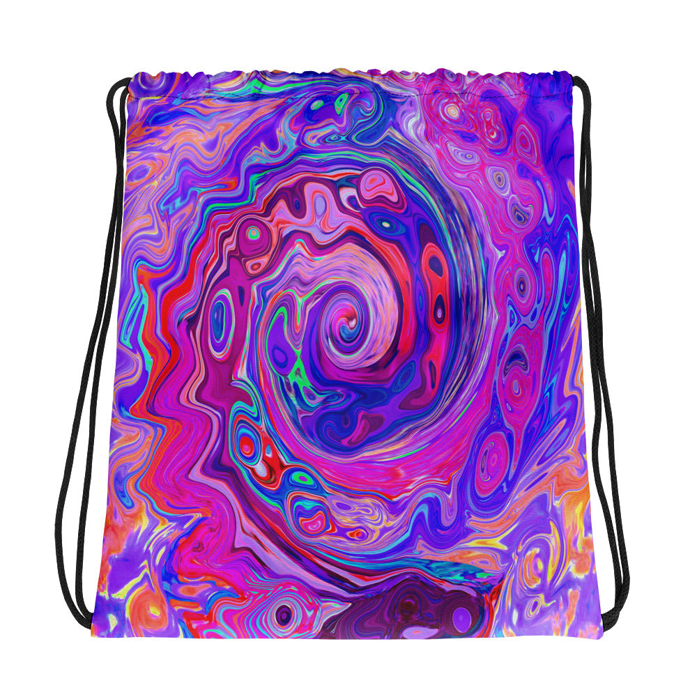 Drawstring Bags, Retro Purple and Orange Abstract Groovy Swirl