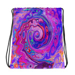 Drawstring Bags, Retro Purple and Orange Abstract Groovy Swirl
