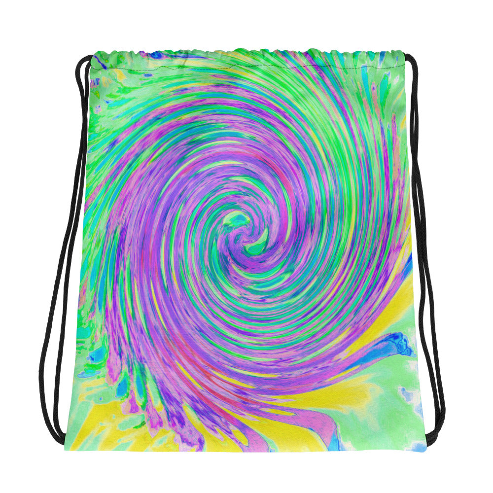 Drawstring Bags, Turquoise Blue and Purple Abstract Swirl