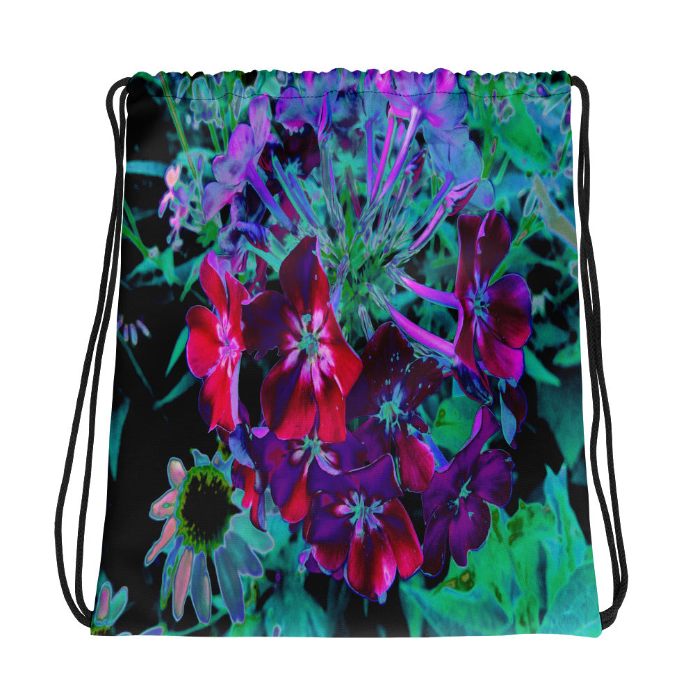 Drawstring Bags for Women, Dramatic Red, Purple and Pink Garden Flower