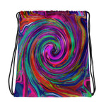 Drawstring Bags, Groovy Abstract Retro Magenta Dark Rainbow Swirl
