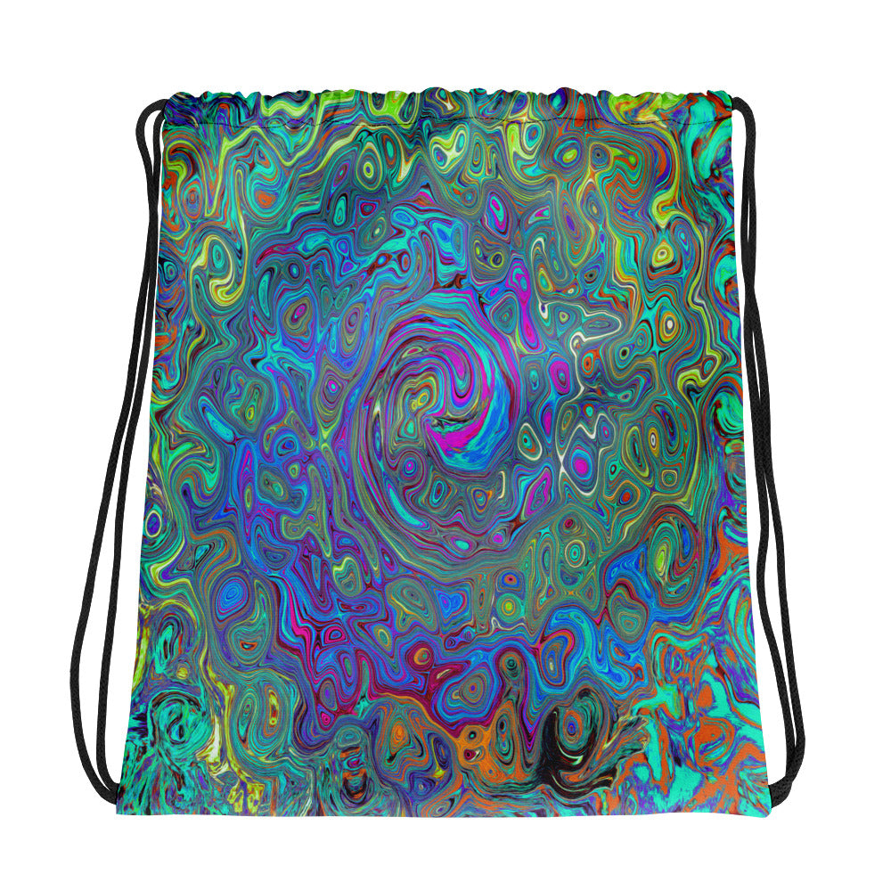 Colorful Drawstring Bags, Magenta, Blue and Sea Foam Green Retro Swirl