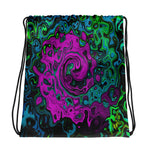 Trippy Drawstring Bags, Bold Magenta Abstract Groovy Liquid Art Swirl