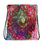 Drawstring Bags, Watercolor Red Groovy Abstract Retro Liquid Swirl