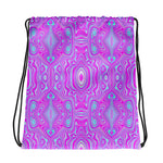 Drawstring Bags, Trippy Hot Pink and Aqua Blue Abstract Pattern