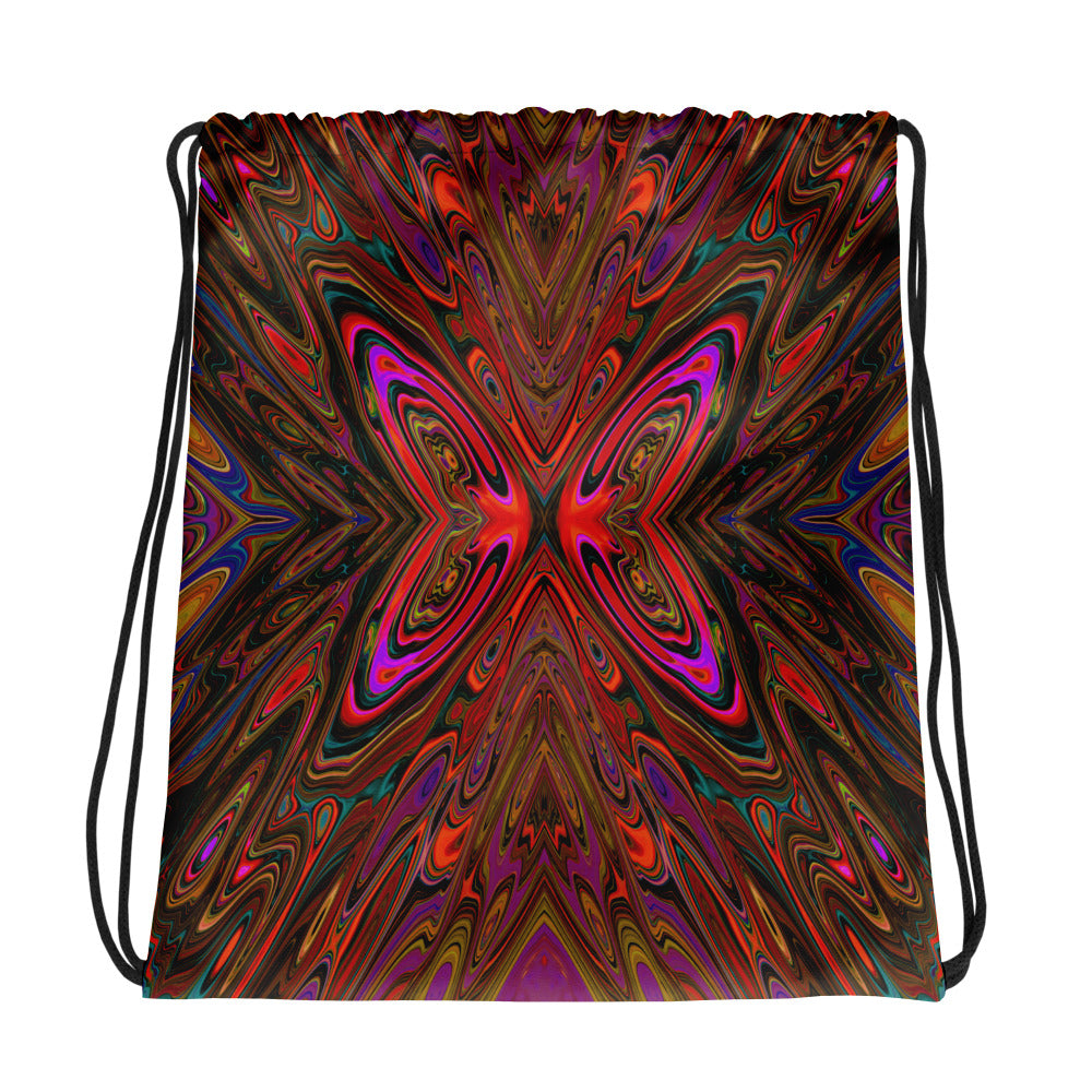 Drawstring Bags, Abstract Trippy Orange and Magenta Butterfly