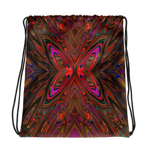 Drawstring Bags, Abstract Trippy Orange and Magenta Butterfly
