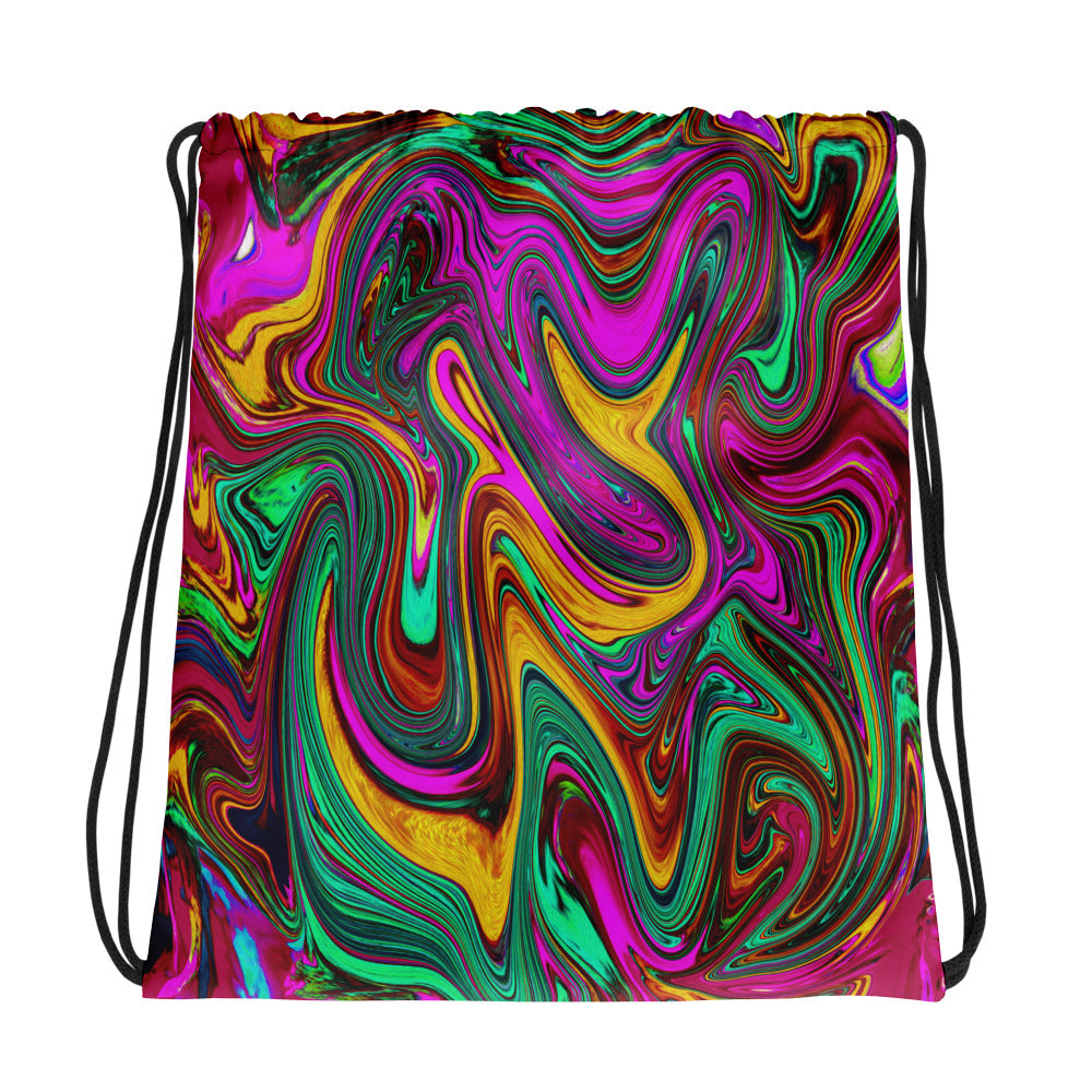 Drawstring Bags, Marbled Hot Pink and Sea Foam Green Abstract Art