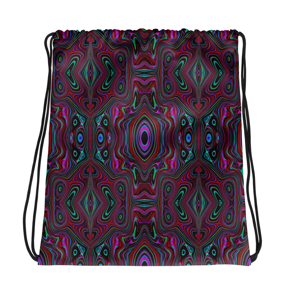 Drawstring Bags, Trippy Seafoam Green and Magenta Abstract Pattern