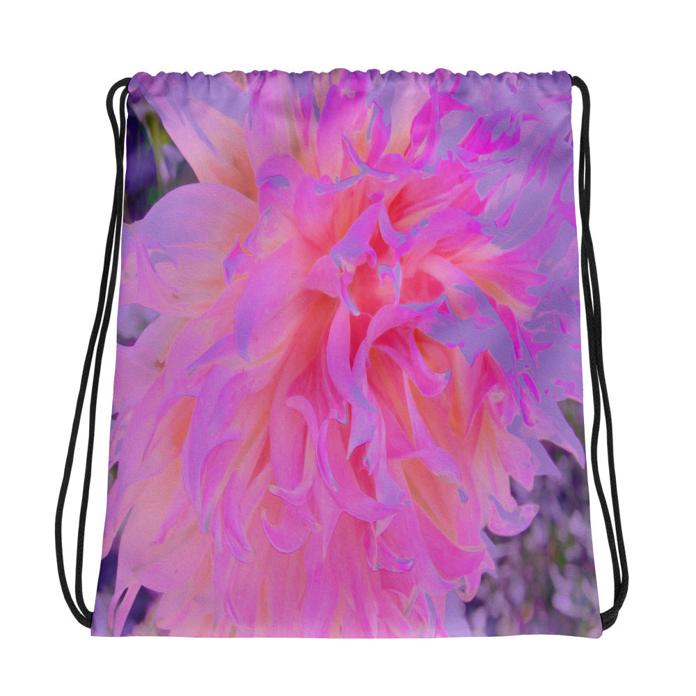 Drawstring Bags, Elegant Hot Pink and Magenta Decorative Dahlia
