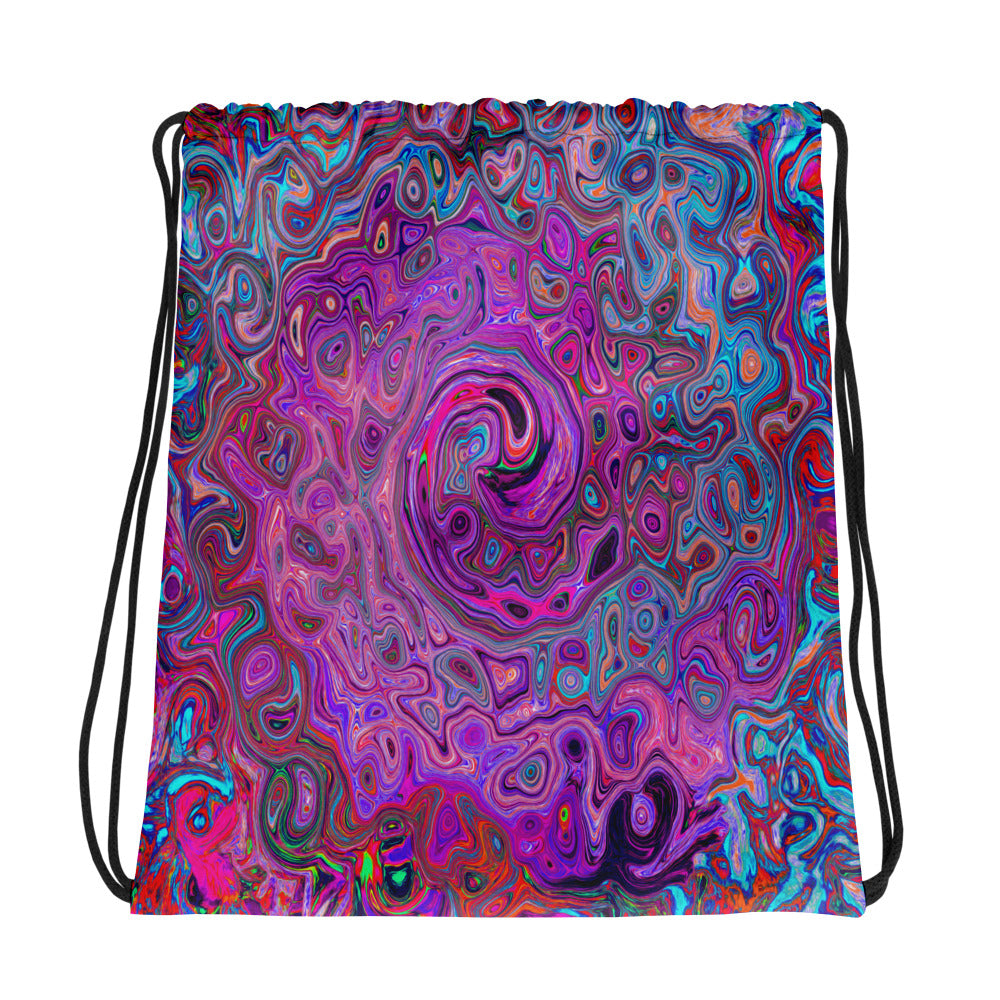 Drawstring Bags, Purple, Blue and Red Abstract Retro Swirl