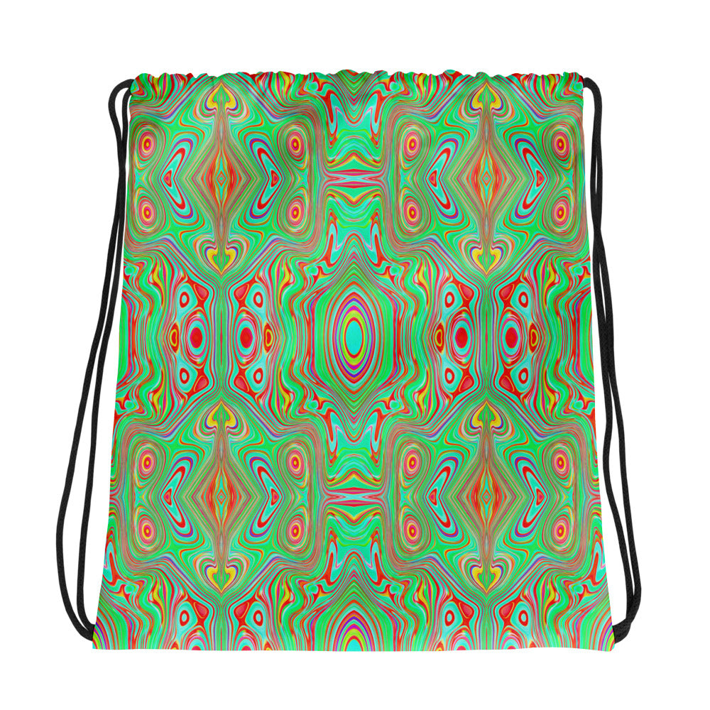 Drawstring Bags, Trippy Retro Orange and Lime Green Abstract Pattern