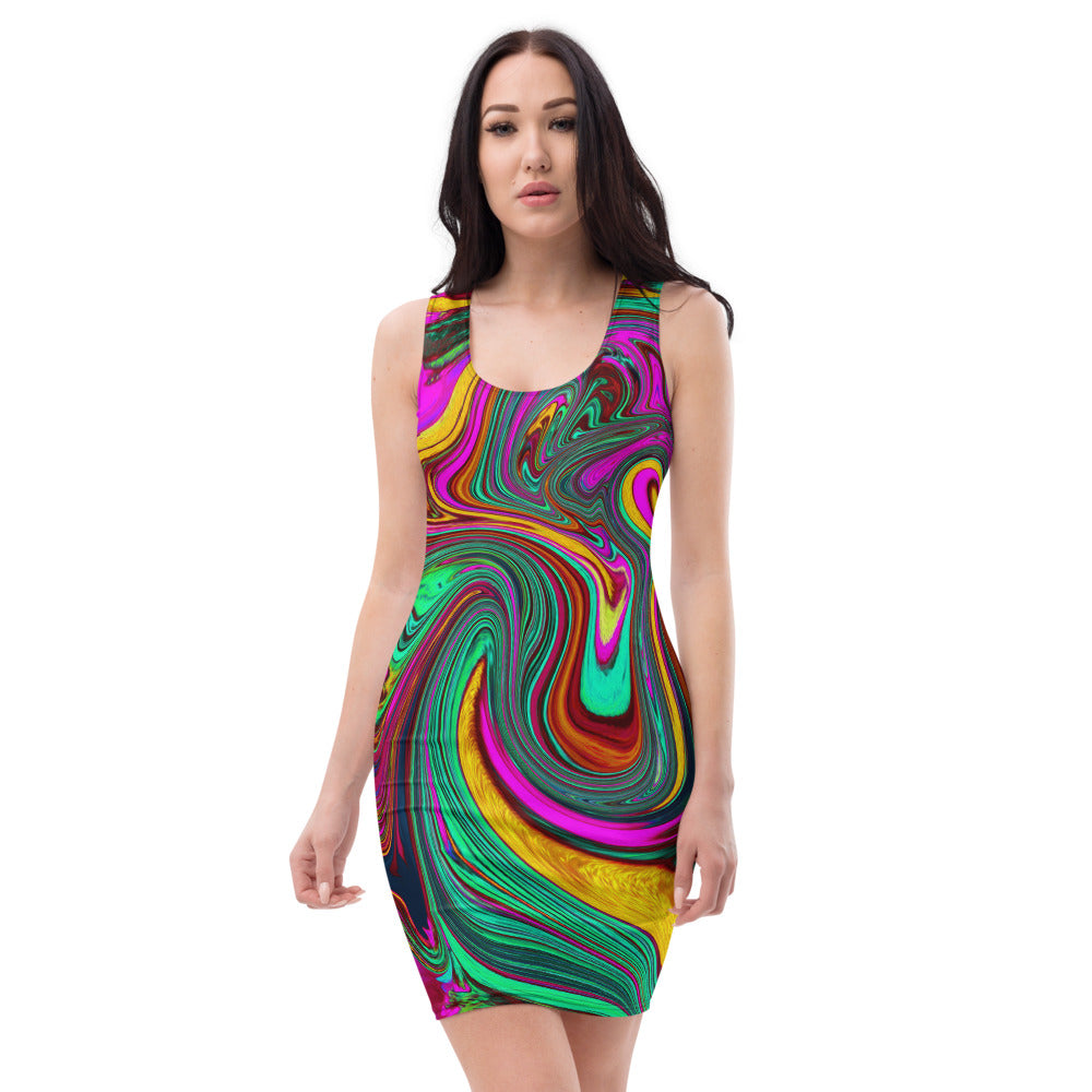 Bodycon Dresses, Retro Groovy Hot Pink and Sea Foam Green Abstract Art