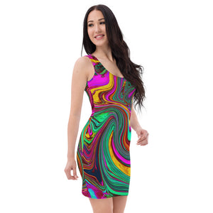 Bodycon Dresses, Retro Groovy Hot Pink and Sea Foam Green Abstract Art