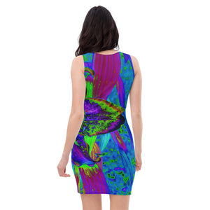 Bodycon Dresses, Psychedelic Purple and Lime Green Lily Flower