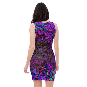 Bodycon Dresses, Trippy Black and Magenta Retro Liquid Swirl