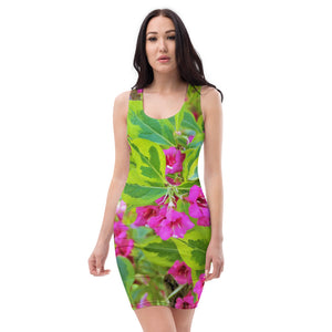 Bodycon Dresses for Women, Beautiful Green Weigela with Crimson Flowers