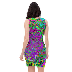 Bodycon Dresses for Women, Groovy Purple Abstract Retro Liquid Swirl