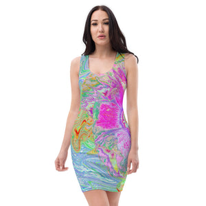 Bodycon Dresses for Women, Psychedelic Hot Pink and Ultra-Violet Hibiscus