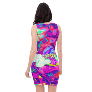 Bodycon Dresses for Women, Psychedelic Aqua Twist and Shout Hydrangea