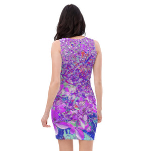 Bodycon Dresses for Women, Elegant Purple and Blue Limelight Hydrangea