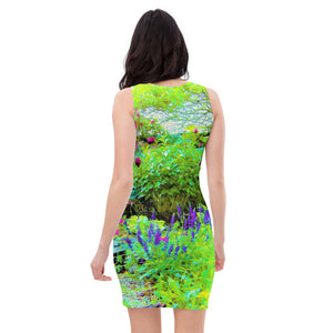 Floral Bodycon Dresses for Women, Green Spring Garden Landscape with Peonies
