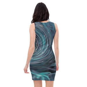 Bodycon Dress, Cool Abstract Retro Black and Teal Cosmic Swirl