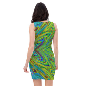 Bodycon Dress, Trippy Chartreuse and Blue Abstract Butterfly