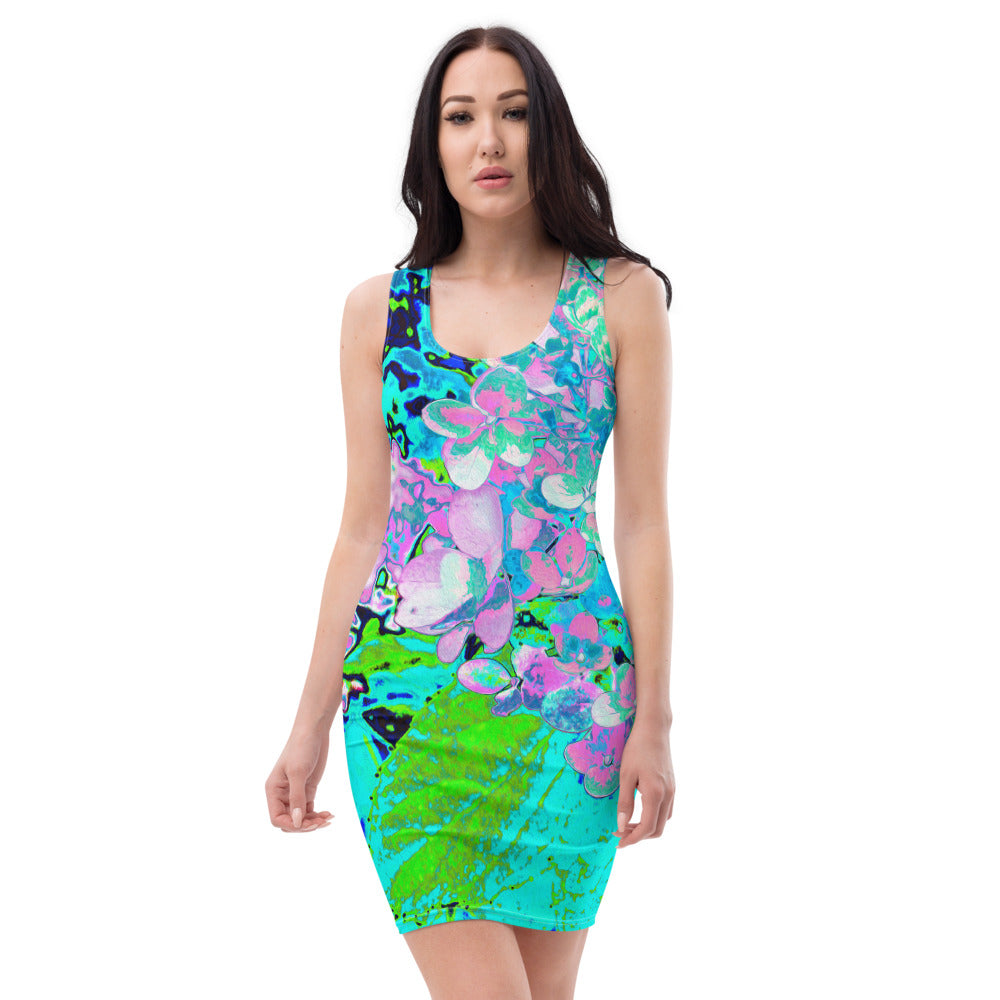 Bodycon Dresses for Women, Elegant Pink and Blue Limelight Hydrangea