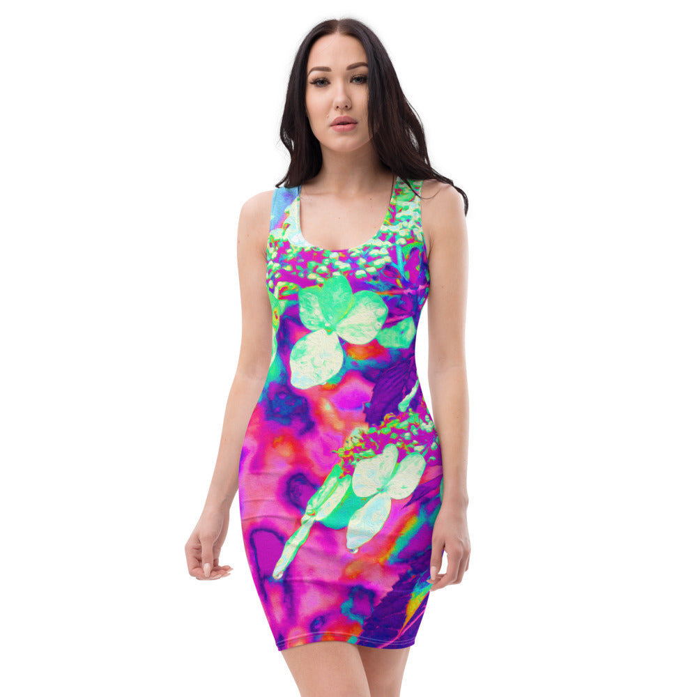 Bodycon Dresses for Women, Psychedelic Aqua Twist and Shout Hydrangea