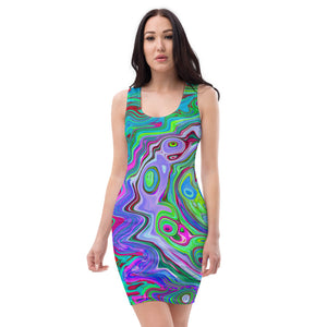 Bodycon Dresses, Retro Green, Red and Magenta Abstract Groovy Swirl