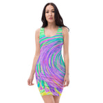 Bodycon Dresses for Women, Turquoise Blue and Purple Abstract Swirl