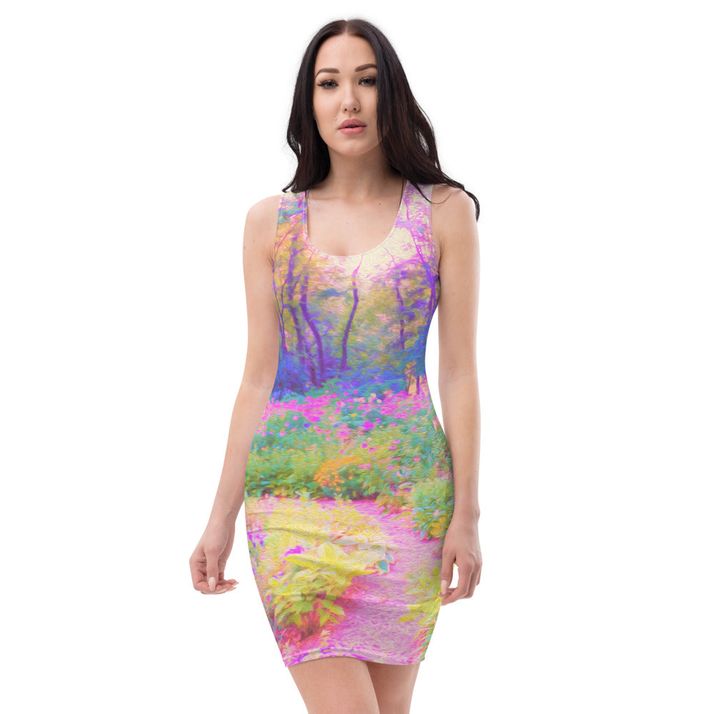 Bodycon Dresses, Illuminated Pink and Coral Impressionistic Landscape