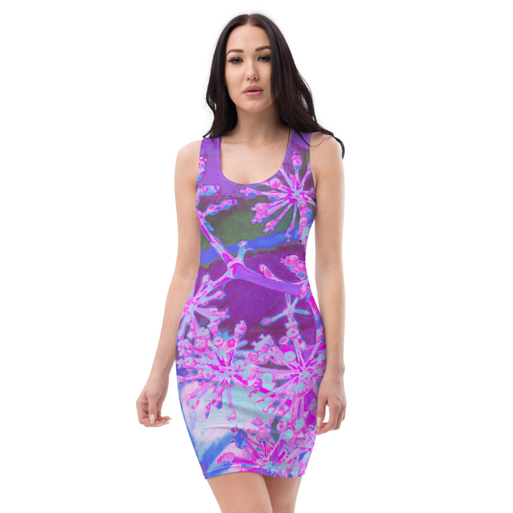 Bodycon Dresses, Cool Abstract Retro Nature in Hot Pink and Purple