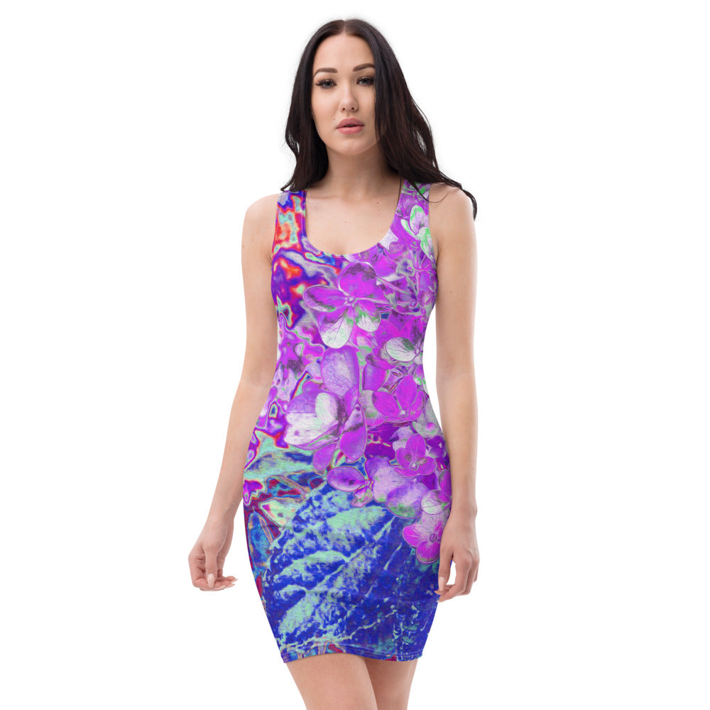 Bodycon Dresses for Women, Elegant Purple and Blue Limelight Hydrangea