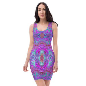 Bodycon Dresses, Wavy Magenta and Green Trippy Marbled Pattern