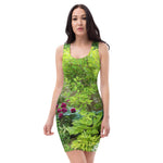 Floral Bodycon Dresses, Beautiful Green Garden Landscape with Hostas