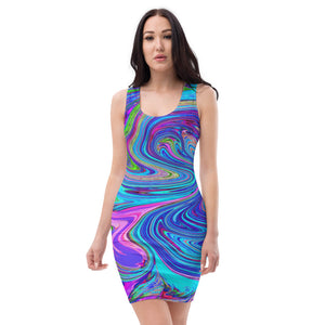 Bodycon Dress, Blue, Pink and Purple Groovy Abstract Retro Art