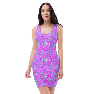Bodycon Dress, Trippy Hot Pink and Aqua Blue Abstract Pattern