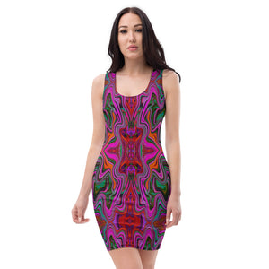 Bodycon Dress, Cool Trippy Magenta, Red and Green Wavy Pattern