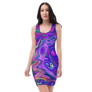 Bodycon Dress, Groovy Abstract Retro Magenta and Purple Swirl