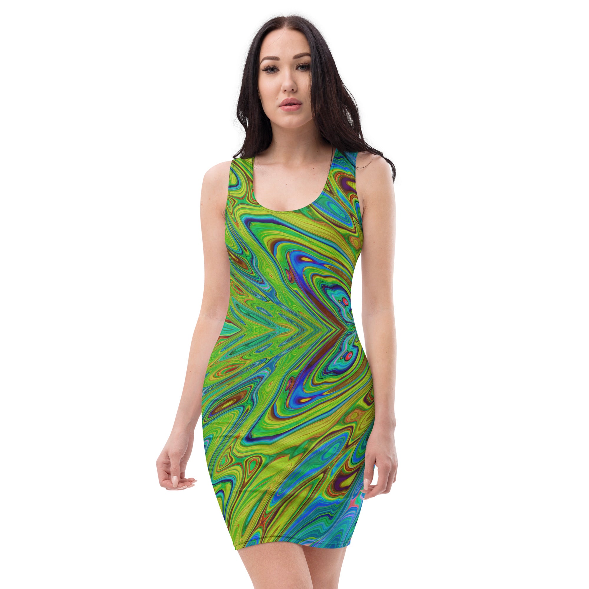 Bodycon Dress, Trippy Chartreuse and Blue Abstract Butterfly