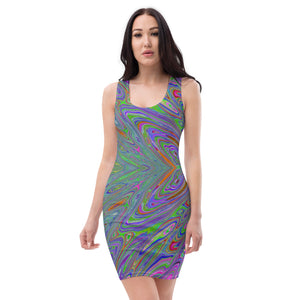 Bodycon Dress, Abstract Trippy Purple, Orange and Lime Green Butterfly